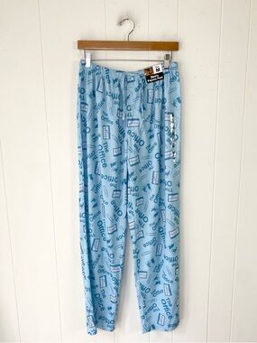 NWT Dunder Mifflin The Office Pajama Pants Blue Graphic Print Mens SZ M